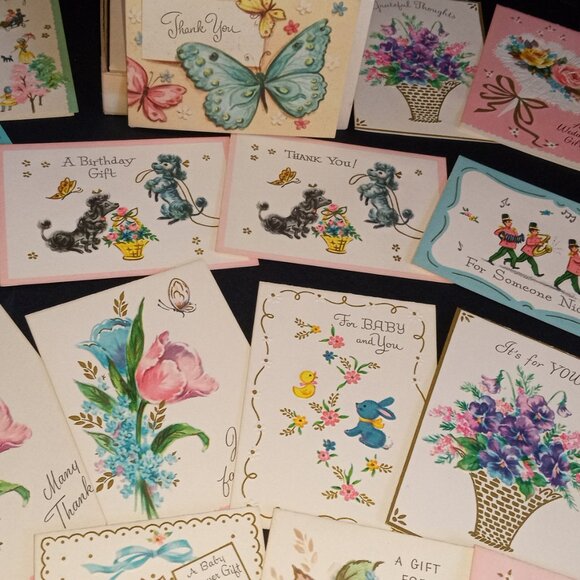 Lot '40s/'50s Era Assorted Greeting Cards-Never Used-67 Pieces + Boxes - Picture 12 of 15